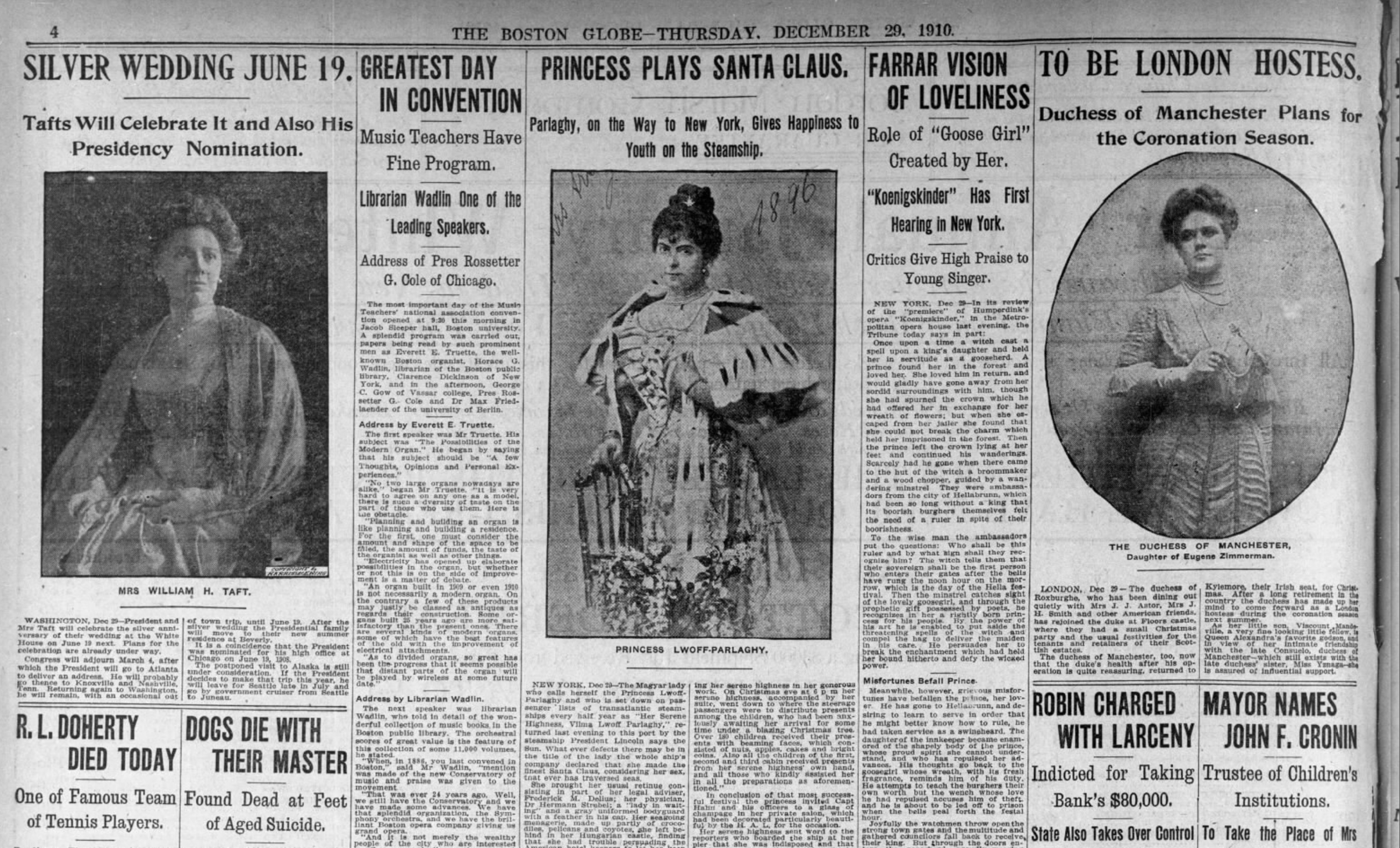 Princess Vilma arrives in New York City, aboard The Abraham Lincoln steamship.